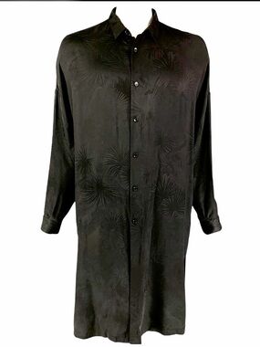 SAINT LAURENT Size L Black Jacquard Silk Tunic Long Sleeve Shirt- sz40